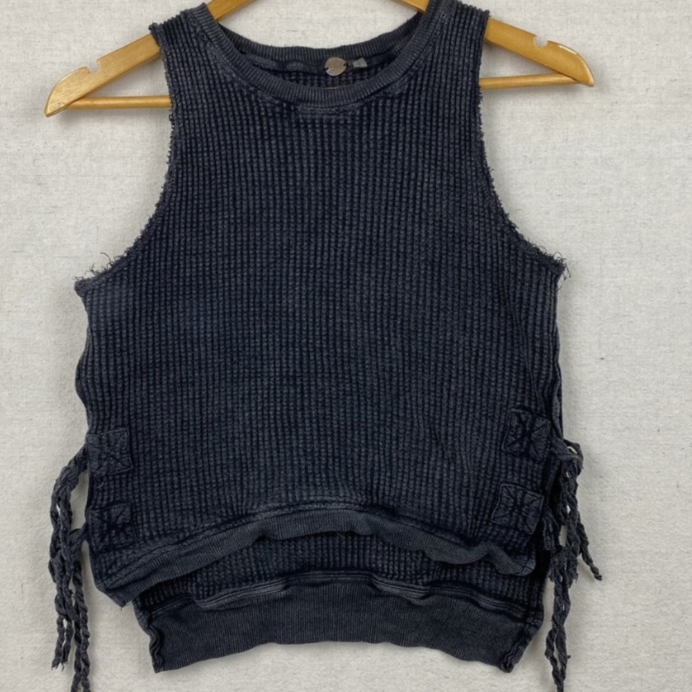 Free People Black Sleeveless Tie Front Tank Top